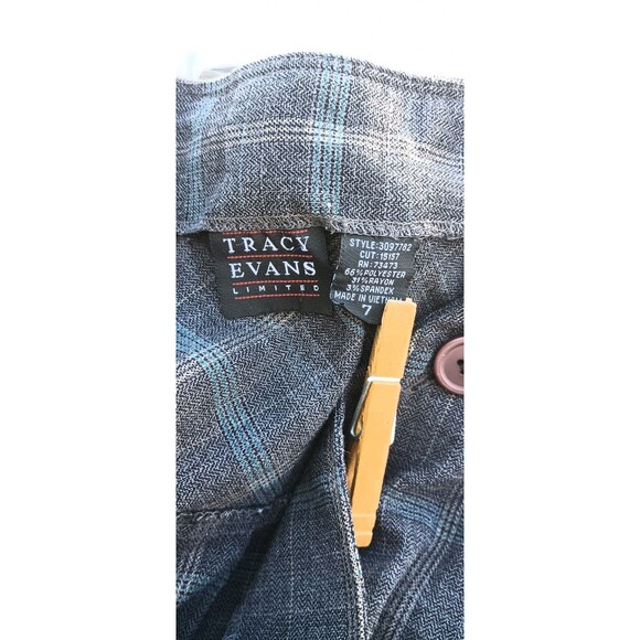 Vintage Tracy Evans 7 Woven Plaid Mini Skirt Women Blue Gray Y2K Academia Lolita - Picture 5 of 6